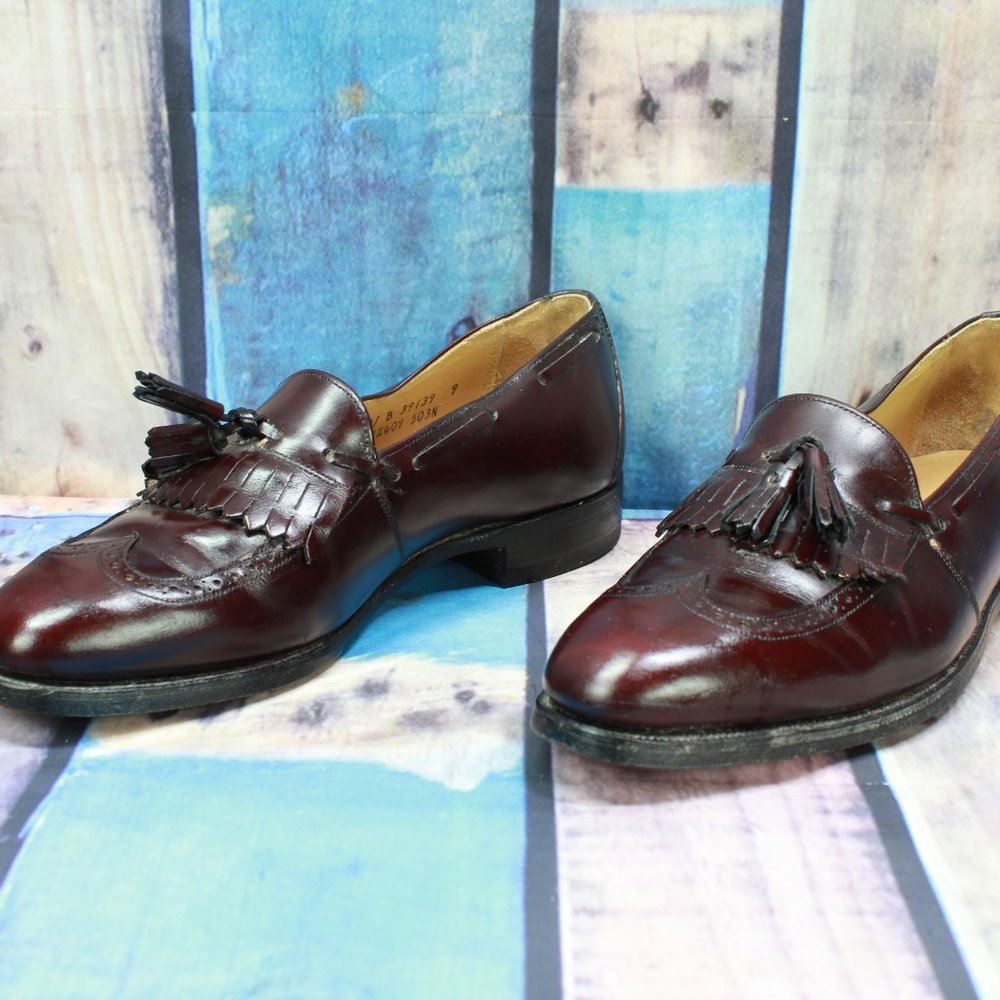 Johnston Murphy Burgundy Leather Tassel Kilt Wingtip Dress Shoes Size 10 D - Picture 2 of 10